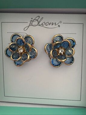 bloom Gold-Tone Blue Crystal Flower Stud Earrings women’s jewelry